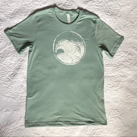 Japanese Tsunami Tidal Wave Sage Jersey Cotton Tee - Picture 7 of 7